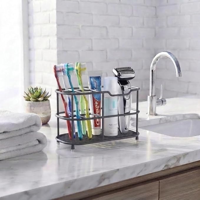 Bathway Toothbrush Holder for Bathroom, 6.9"L x 3.4"W x 4"H, Matte Gray, L | Waterproof, Rust-Proof, More Durable, Multifunctional, Large-Capacity, Non-Slip, Anti-Tip, Self-Draining, Stylish Appearance