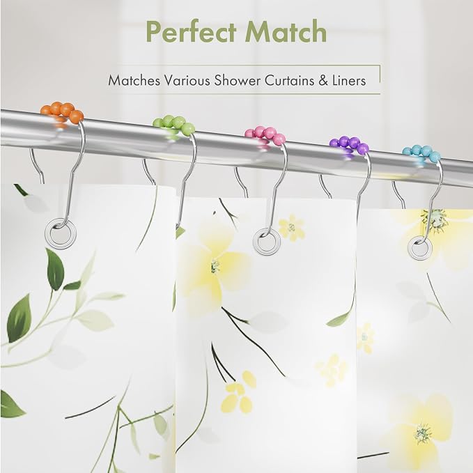 Shower Curtain Hooks, Decorative Shower Curtain Hooks, Colorful Shower Curtain Hooks, Rustproof Stainless Steel Shower Hooks for Bathroom Shower Curtain-Set of 12