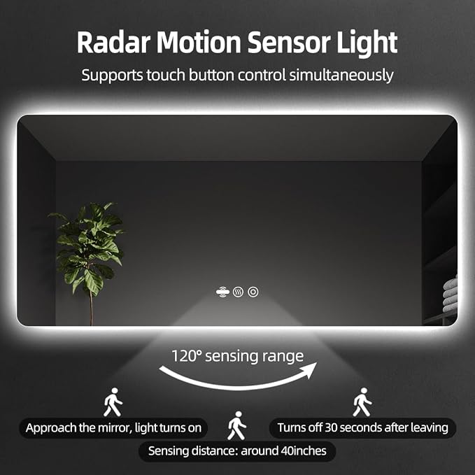 72" x 36" LED Bathroom Mirror with Lights - Motion Sensor | Smart Backlit Mirror, Anti-Fog, 3-Color Stepless Dimmable Lighted Mirror, Memory Function, Rounded-Corner Rectangle, CRI≥93