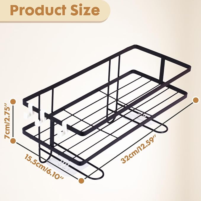 ShellKingdom Over the Toilet Storage Shelf, Toilet Paper Holder Stand Rack | Punch-Free Bathroom Storage Rack with 2 Hooks, Small Space Organizers for Bathroom, Home, Black