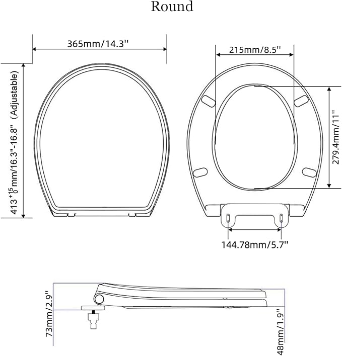 Hibbent Premium Round Toilet Seat with Cover Quiet Close, One-Click to Quick Release, Easy Installation Non-Slip Seat Bumpers, Slow Close Toilet Seat and Cover, Easy Cleaning-White Color