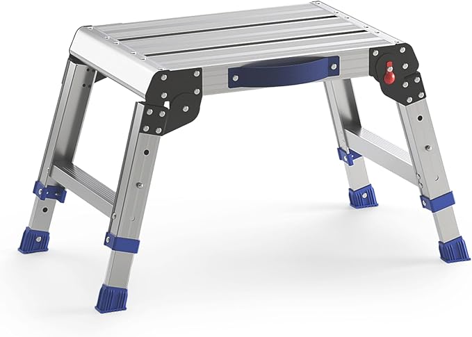 Folding Step Stool for Adults, Portable Aluminum Work Platform 440lb | 12"-15.7" Adjustable Height, 12" x 16.5" Wide Platform for Garage, Painting, Reach High Shelves, Gardening, Car Wash