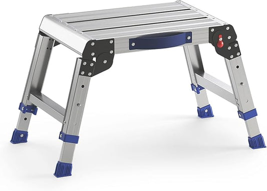 Folding Step Stool for Adults, Portable Aluminum Work Platform 440lb | 12"-15.7" Adjustable Height, 12" x 16.5" Wide Platform for Garage, Painting, Reach High Shelves, Gardening, Car Wash
