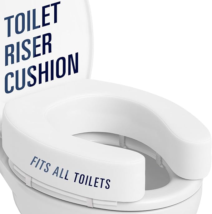 Vive Toilet Seat Riser Cushion for Seniors - Fits All Toilet Seats | Raised Toilet Seat with High-Density Foam for Elongated & Standard - Cushioned & Padded - Elevated Medical Handicap Lifter