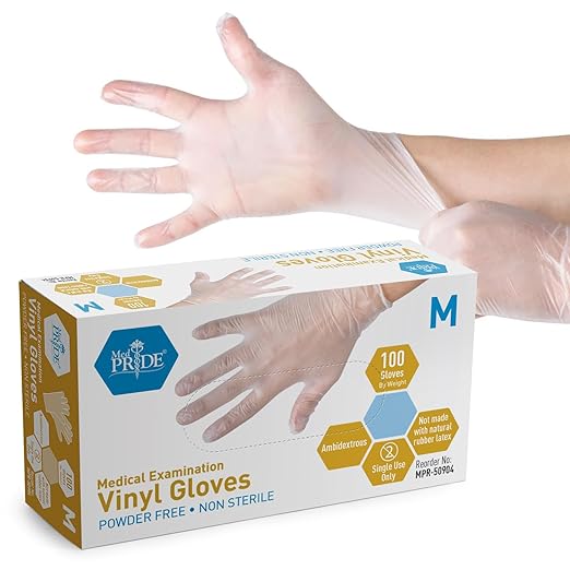 MED PRIDE Vinyl Medical Exam Gloves,Powder & Latex-Free, Medium,100-Count