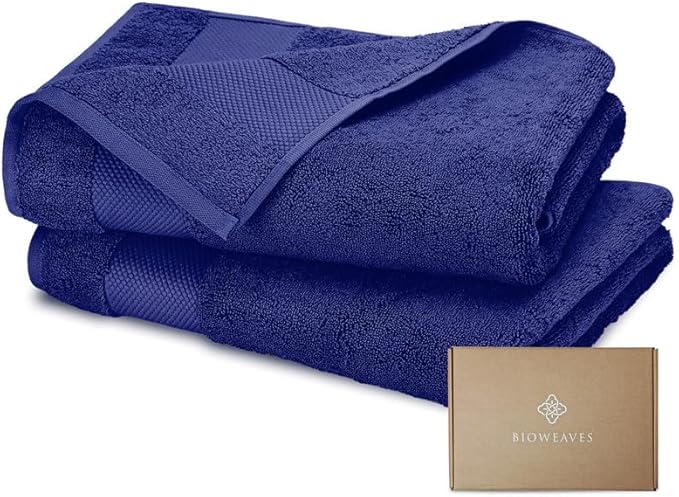 100% Organic Cotton Bath Sheet Set of 2 | Soft Oversized Bath Towels | 700 GSM Premium Bath Towel Sheet Set GOTS Certified - Navy Blue