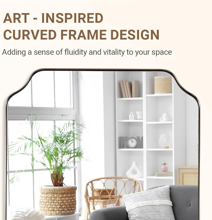32"x40" Chrome Bathroom Scalloped Mirror for Wall | Rustproof Stainless Steel Frame, Unique Notched Corners, Horizontal & Vertical Mount, Ideal for Bathroom Decor & Remodel