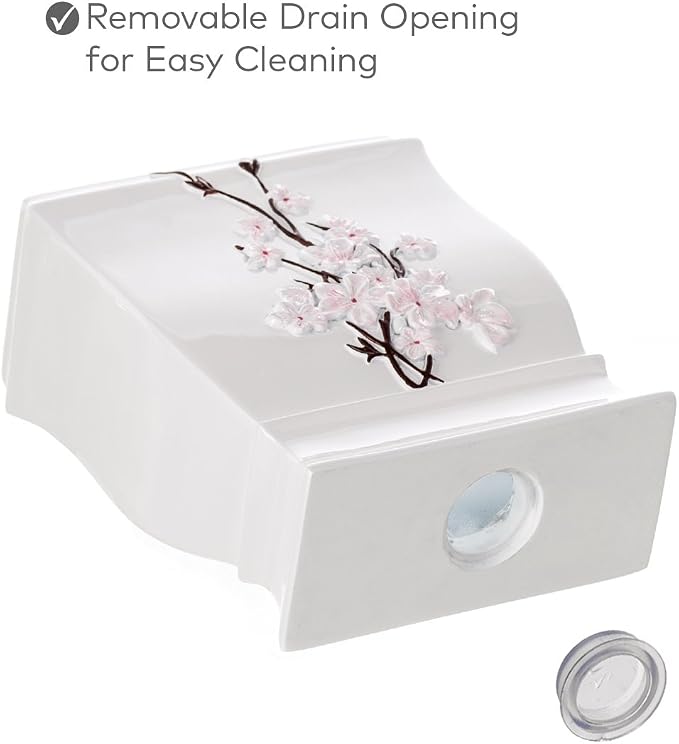Vanda Cherry Blossom 4 Piece Resin Bathroom Accessories Set | Includes Soap Dispenser, Toothbrush Holder, Tumbler Cup & Soap Dish
