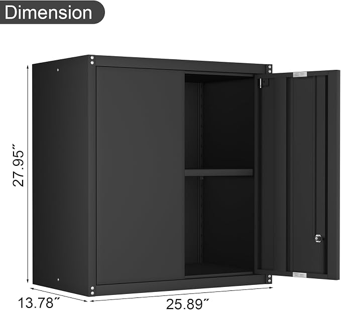 Wall Cabinet Storage, Locking Wall Cabinet with 2 Doors,Garage Storage Cabinet for Home Office,Gym,Garage,Black