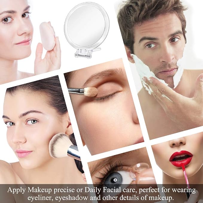 Double Sided Hand Held Makeup Mirror, Adjustable Folding Handle | 1X & 7X Magnifying, Distortion-free & HD, Portable, Transparent & Round (6") Handheld Mirror for Women & Men, Makeup, Shaving