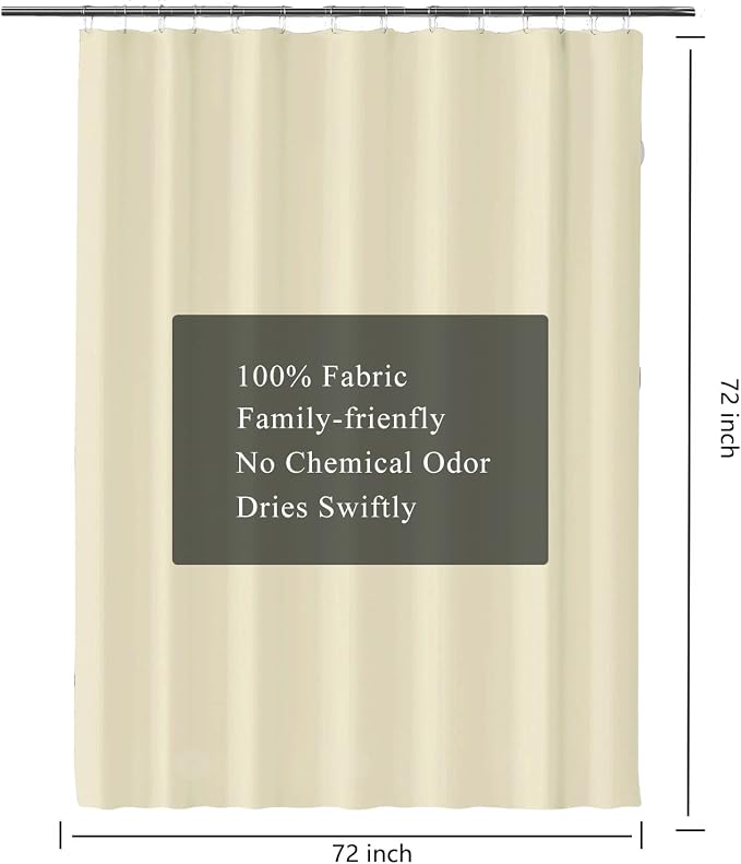 LLSCL Beige Yellow Fabric Shower Curtain Liner with Magnets, Waterproof Hotel Quality, 72 x 72 Machine Washable