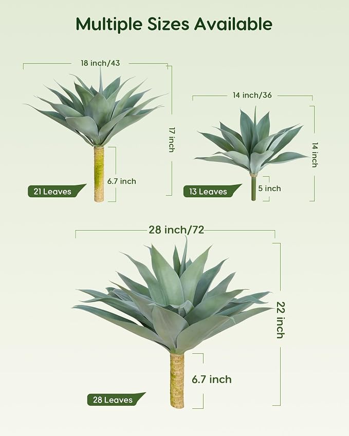 Velener Artificial Outdoor Blue Agave Plant - Small Size UV Resistant Fake Agave Plants for Indoor and Outdoor Decor(28 Inch)-2 Pack