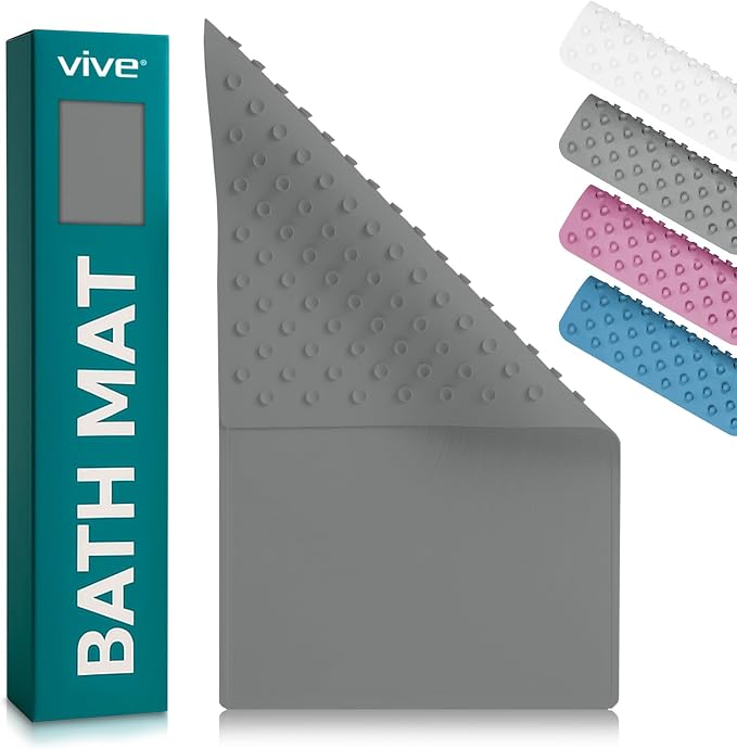 Vive Non-Slip Bath Mat with Suction Cups - 28" x 16" Extra Large Rubber Mat | For Safety & Comfort - Patented Grip Prevents Slips and Falls for Kids, Elderly, Men, Women - XL Non Skid Shower & Tub Cover