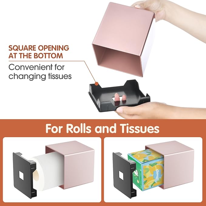 Y-in Hand Square Tissue Box Cover, Cube Facial Tissue Box Holder, Pink | Modern Home Accessory with Removable Bottom for Easy Refills. Designed for Bathroom Vanity, Dressers, Nightstands and Office.