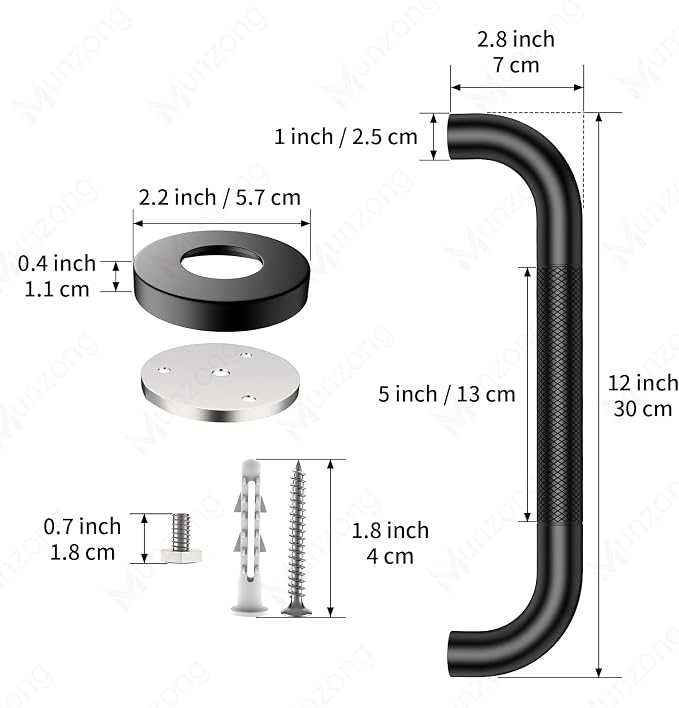 12 Inch Anti Slip Shower Grab Bar, Munzong Oil Rubbed Black Toilet Handrail | Knurled Handicap Balance Bar for Bathtubs and Showers Safety Hand Rail Support Elderly Senior Assist Bath Handle