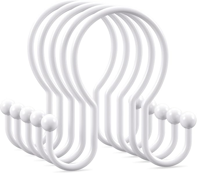 OEH Shower Curtain Hooks, 12 Pcs Minimalist Shower Curtain Rings, Metal Shower Curtain Hangers, Double Hook Shower Curtain Hooks Rust Proof, Glide Smoothly Shower Hooks for Shower Curtain Rod, White