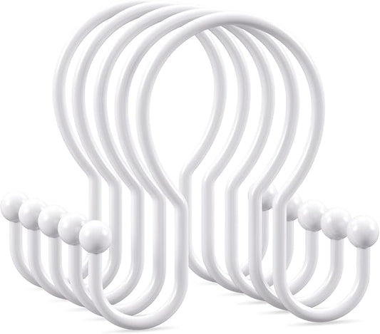OEH Shower Curtain Hooks, 12 Pcs Minimalist Shower Curtain Rings, Metal Shower Curtain Hangers, Double Hook Shower Curtain Hooks Rust Proof, Glide Smoothly Shower Hooks for Shower Curtain Rod, White