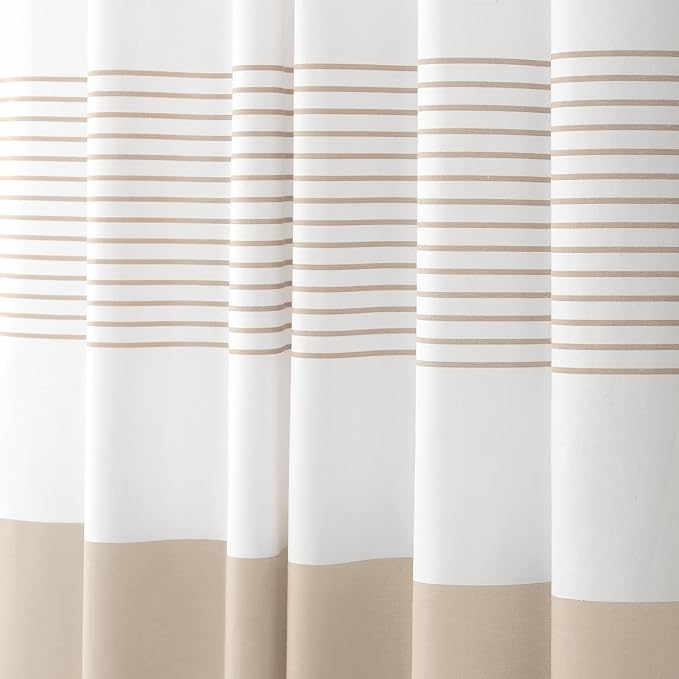 Beige Boho Cotton Striped Shower Curtain with Tassel 60" W X 72" L | Boho Farmhouse Shower Curtains for Bathroom with Soft Cotton Feel