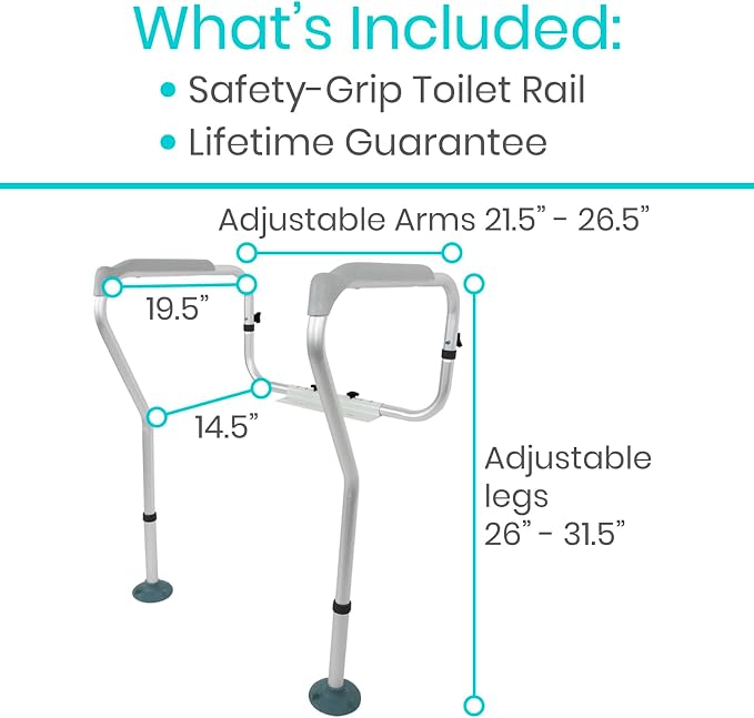 Vive Toilet Frame Rail for Elderly & Disabled - Adjustable Grab Bar Rail | With Arms, Safety Support Handles for Seniors, Handicap Bathroom Mobility Aids, Sit to Stand Assist to Help Adults Get Up