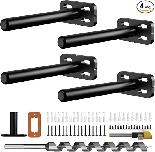4pcs Wall Shelf Brackets Heavy Duty Floating Shelf Bracket Hidden,Invisible Black Shelving Brackets Decorative Floating Shelf Hardware Heavy Duty,Metal Shelf Support Bracket(4"-4pcs)