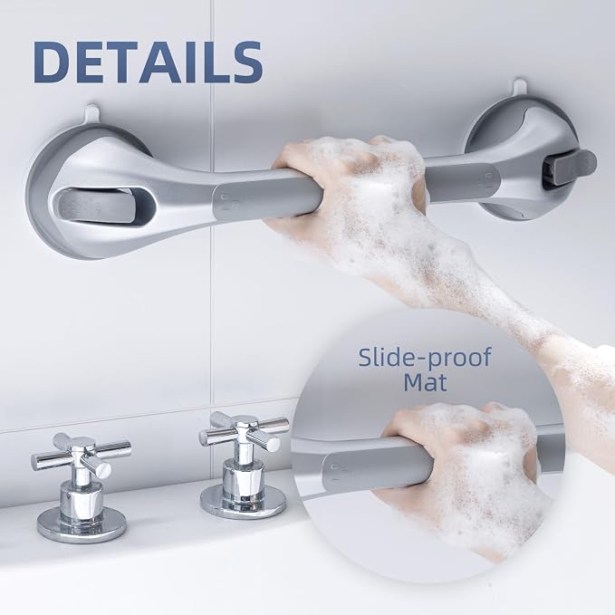 Shower Grab Bars,Suction Shower Handles,2 Pack,16.8",Silver | safety for elderly,seniors,showers,bathtubs&toilet,bathroom grip bar heavy duty rails,no drilling removable waterproof