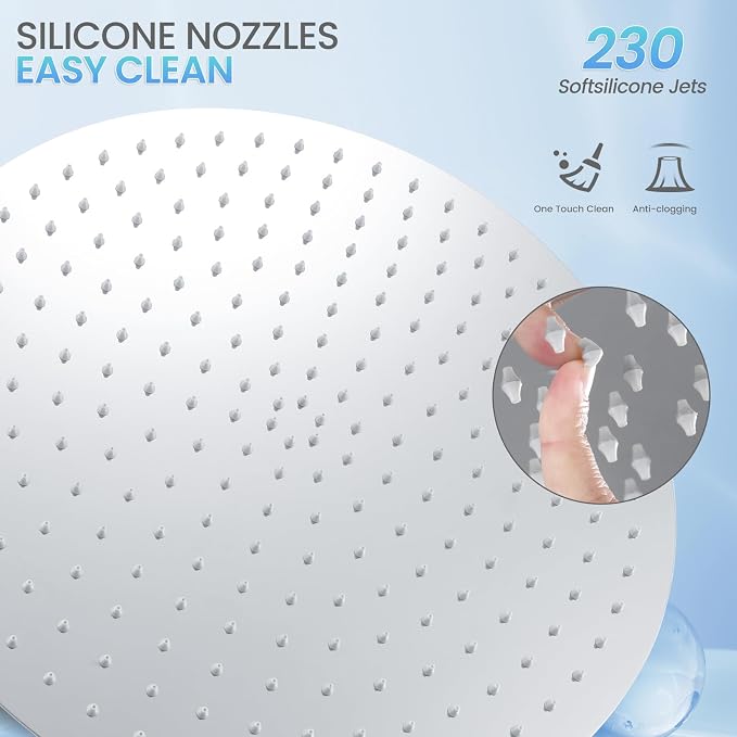 16 Inch Round Rainfall Shower Head Chrome - All Metal Stainless Steel 304, Full Body Rainfall Shower with 230 Silicone Nozzles