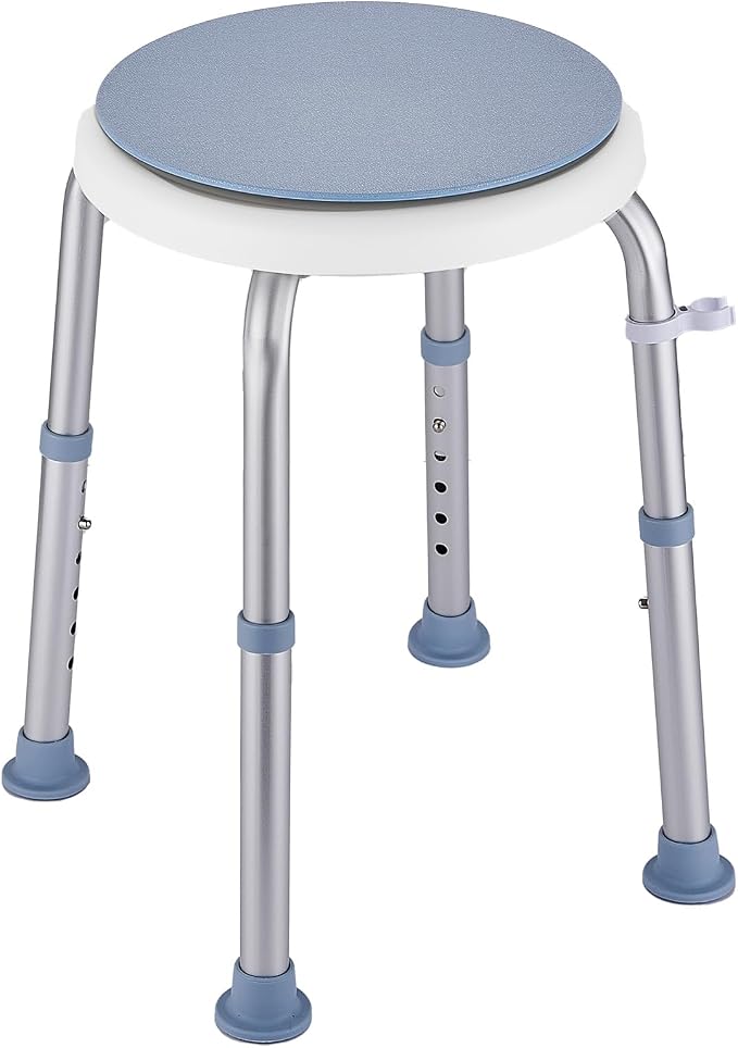 Shower Stool Chair for Inside Shower,360° Swivel,Light Blue,300LBS | 6-Level Adjustable Height Bath Chair,Shower Seat Stool for Bathroom,Upgrade Small Corner Stool for Seniors