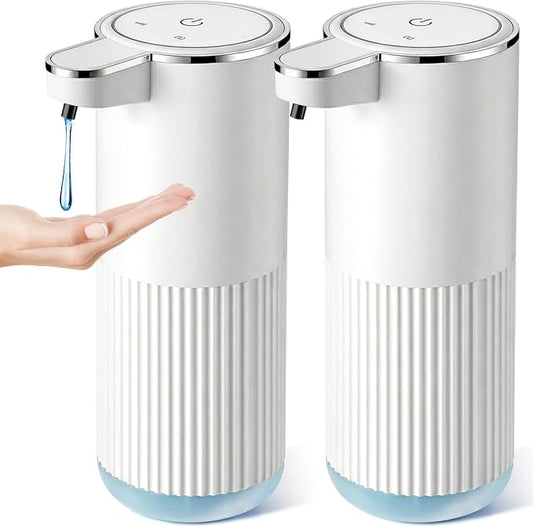 RYTOXILO Automatic Soap Dispenser, 2 Pack White Touchless Liquid Soap Dispenser for Bathroom, 13.5 Fl Oz Plastic Electric Auto Dish Soap Dispensers Wall Mount for Kitchen with Adjustable Volume
