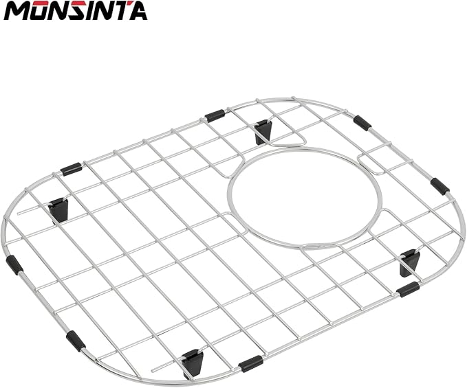 Sink Protectors for Kitchen Sink, Sink Grids 13" x 16" Big Kitchen Sink Grate, 11 1/4” x 14 1/2” Small Kitchen Sink Grid with Rear Drain for Single Sink Bowl, Sink Bottom Grid, 2 Pack