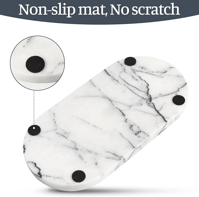 Natural Marble Tray, 12"x6" Decorative Tray for Countertop, Catchall for Perfume, Candles, Jewelry Dish Milas Lilac