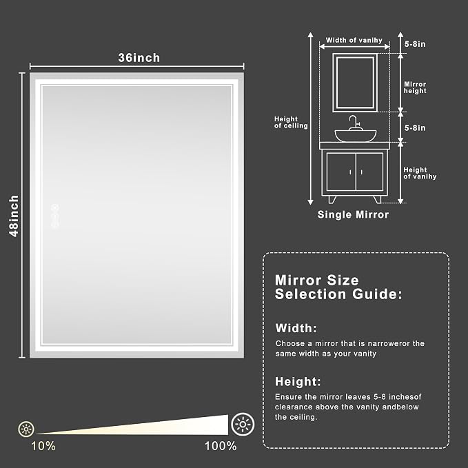 48''x36'' Lighted Mirrors for Bathroom Wall Backlit + Front Lit, Rectangular LED Bathroom Mirror Frameless with Lights Anti Fog, Dimmable, 3 Colors,Tempered Glass, Shatter-Proof (Color 1
