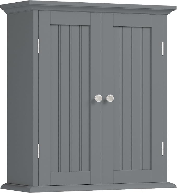 ChooChoo Bathroom Wall Cabinet with 2 Doors, Over The Toilet | 8.8"D x 21.1"W x 24"H, Medicine Cabinet, Adjustable Shelves, Cupboard, Grey