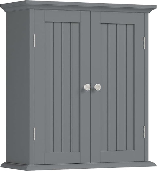 ChooChoo Bathroom Wall Cabinet with 2 Doors, Over The Toilet | 8.8"D x 21.1"W x 24"H, Medicine Cabinet, Adjustable Shelves, Cupboard, Grey