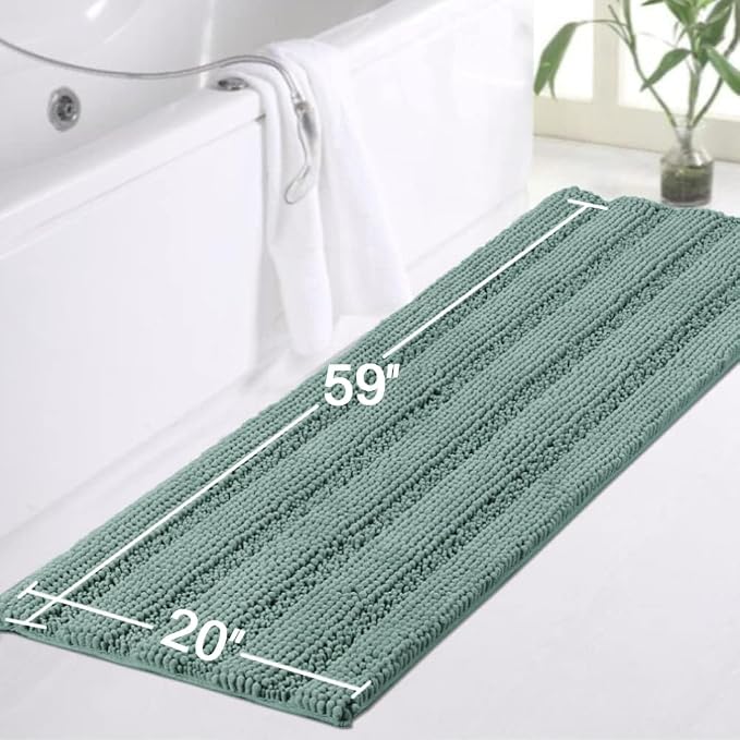 Turquoize Bathroom Runner Rug Extra Long Chenille Area Rug Non-Slip Bath Room Rug Shag Shower Mat Blue Rugs Kitchen Rugs Washable Bath Mats for Bathroom 59 x 20 inches, Duck Eggshell Blue