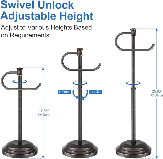 RUMOSE Toilet Paper Holder Stand for Floor Free Standing, Bronze | Bathroom Freestanding Toilet Tissue Roll Holder with Storage, Adjustable 17-25 Inch, Rustproof, SUS304 Stainless Steel