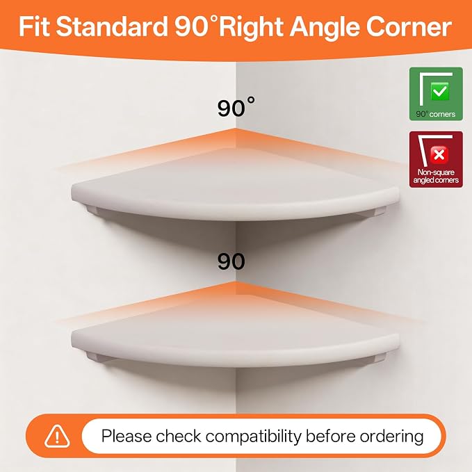 Gieanoo White Corner Wall Shelf 10inch Solid Oak Wood Floating Corner Shelf with Wire Hole Corner Wall Storage Display Shelves for Living Room Bedroom Bathroom Kitchen