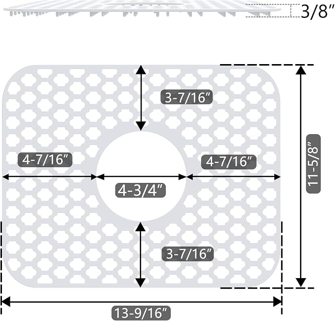 Silicone Sink Protector Kitchen Sink Mat 2 Pack 13.58"x 11.6" White | Heat-resistant Non-Slip and Durable Silicone Protectors Mat, Center Drain