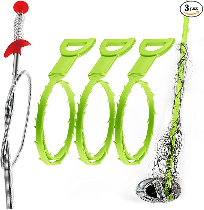 Snake Drain Hair Clog Remover Tool,34 Inch Stainless Steel Claw and 3 Pack 19. 7 Inch Plastic Sink Unclogger Tool, Sink Drain Cleaner for Kitchen, Tub Toilet (3+1)