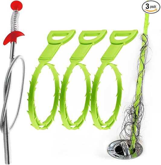 Snake Drain Hair Clog Remover Tool,34 Inch Stainless Steel Claw and 3 Pack 19. 7 Inch Plastic Sink Unclogger Tool, Sink Drain Cleaner for Kitchen, Tub Toilet (3+1)