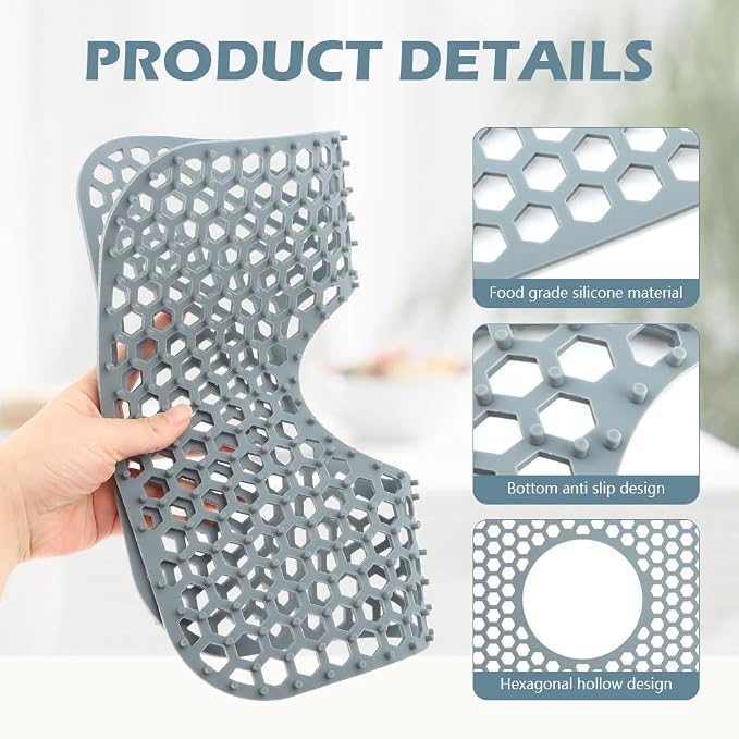 2pcs Sink Protectors for Kitchen Sink, Sink Protector For Kitchen Fast Drying Heat Insulation Soft Silicone, Protect Sink from Stains, Damage, Scratches, Dishwasher Safe Sink Grid