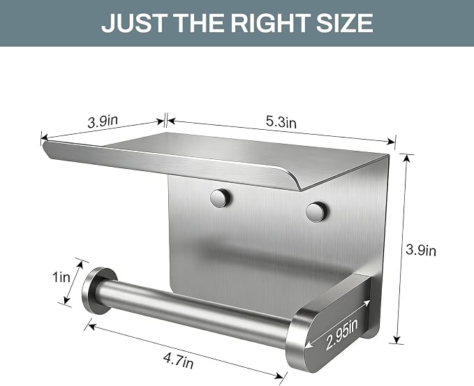 SetSail Toilet Paper Holder with Shelf Adhesive or Screw-in Brushed Nickel | 2 Packs,Adhesive or Screw-in,Waterproof and Rustproof Stainless Steel,Wall Mount Design,for Bathroom Hardware Accessories