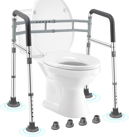 Toilet Safety Rails for Seniors, Adjustable & Foldable Toilet Frame for Elderly and Disabled, Handicap Toilet Handles Fits Any Toilet (350 lb)
