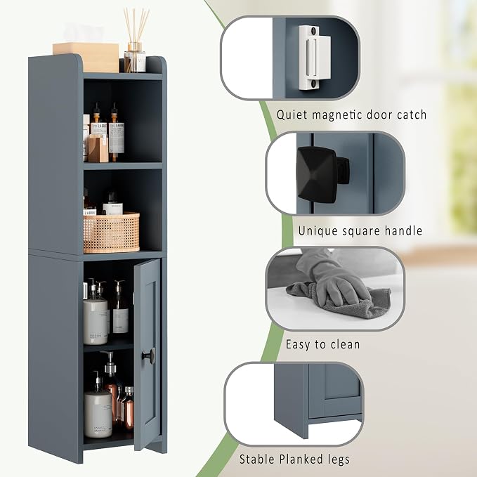 Lomojo Small Bathroom Storage Cabinet Corner, 7.87" Dx7.87 W x31.5 H (Gray) | Freestanding Narrow Toilet Paper Holder, Organizers for Bathroom Small Spaces Floor Cabinet with Adjustable Shelves and Door