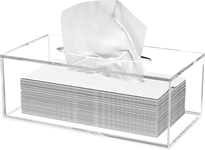 Clear Acrylic Tissue Box Cover | Facial Napkin Dryer Sheet Holder for Car Bathroom Kitchen Office Living Room Hotel Counter