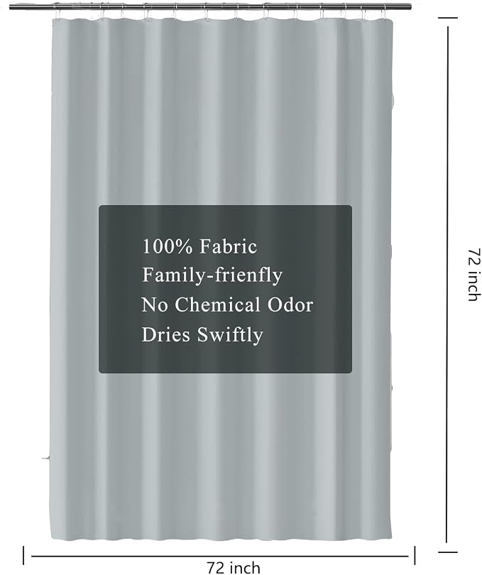 LLSCL Grey Fabric Shower Curtain Liner with Bottom Counterweight, Waterproof Hotel Quality, 72 x 72 Machine Washable