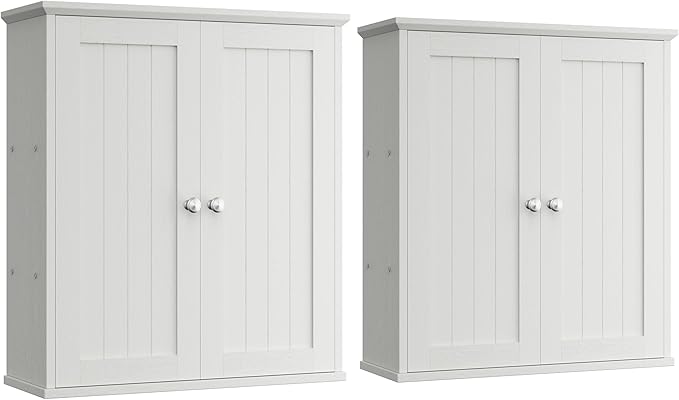 Shintenchi Bathroom Wall Medicine Cabinet, Storage Organizer, 2 Pcs, White | Bathroom Storage Organizer Cupboard, with 2 Magnet Door and 3-Tier Shelves, Space Saving, Easy to Assemble & Clean