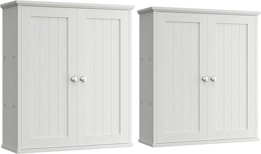 Shintenchi Bathroom Wall Medicine Cabinet, Storage Organizer, 2 Pcs, White | Bathroom Storage Organizer Cupboard, with 2 Magnet Door and 3-Tier Shelves, Space Saving, Easy to Assemble & Clean