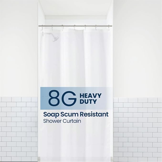 LiBa Shower Curtain PEVA 8G, 36x72 Inch Waterproof White | Non-toxic shower liner, waterproof plastic shower curtain, rust-proof grommets, weighted magnets, bathroom accessories