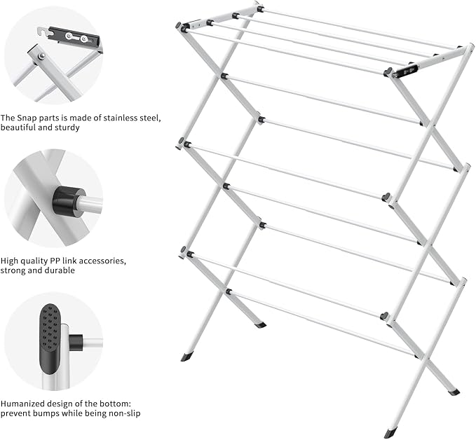 Foldable Drying Rack Clothing,Clothes Drying Rack Folding Indoor and Outdoor Rack,Laundry Drying Rack Collapsible-Black White