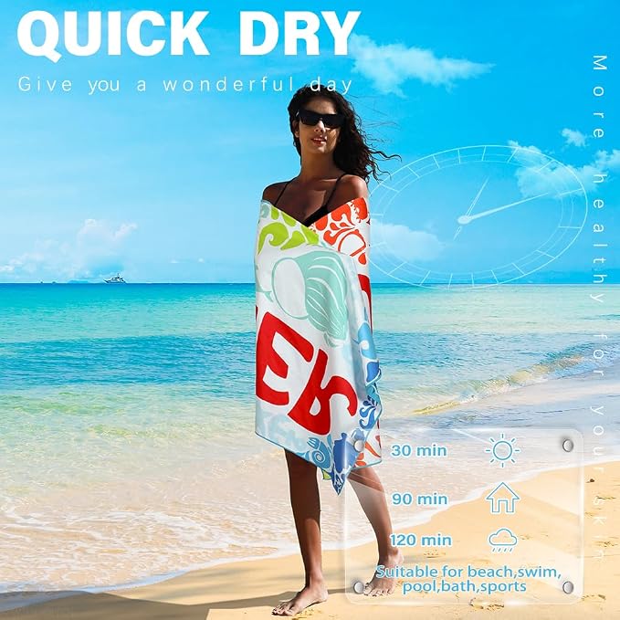 Widdonen Microfiber Beach Towel,Compact 2 Pack-71x32 Inch with Bag Travel | Extra Large,Lightweight,Thin,Sand Free,Quick Dry,Absorbent.Packable for Camping,Swim,Pool,Bath,Picnic,Cruise Essentials Gift